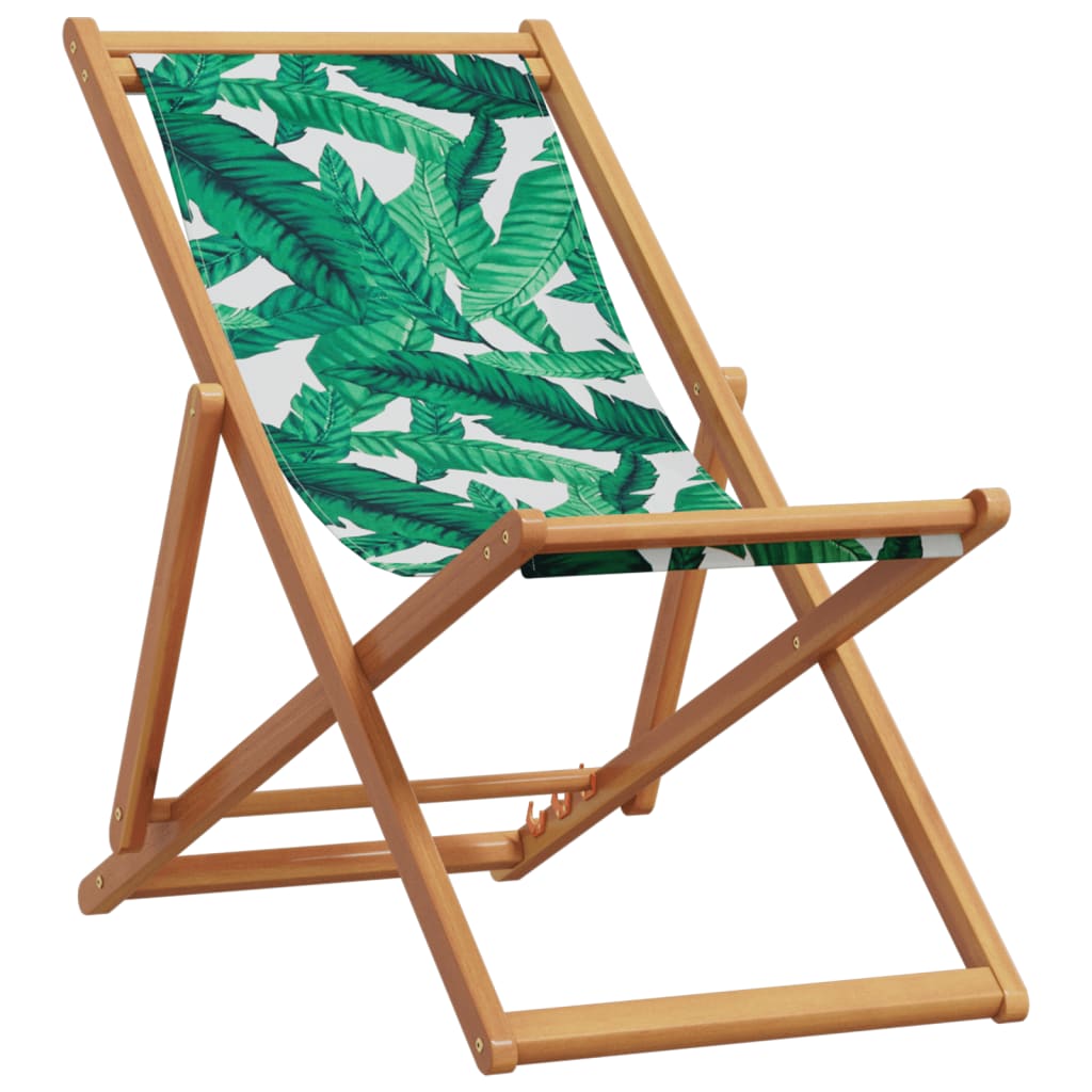 Chaise pliable plage motif de feuilles bois d'eucalyptus/tissu - 2