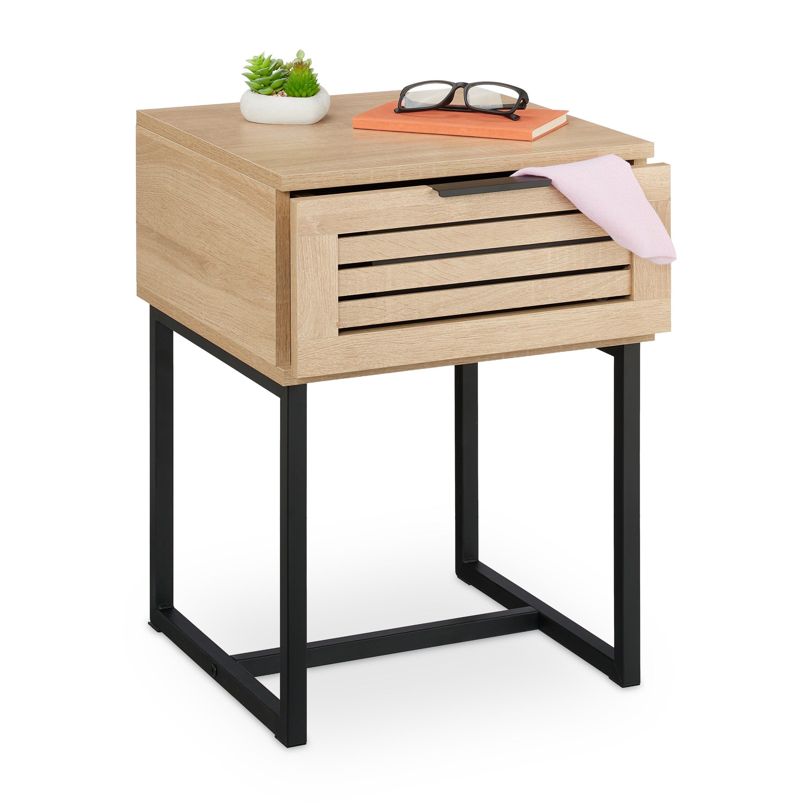 Relaxdays Lot De 2 Tables De Chevet Design Industriel Avec Tiroir - Noir Et Marron, 50 X 45 X 42,5 Cm