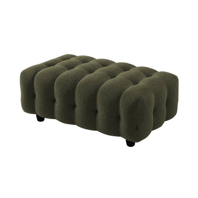 Pouf. module pour canapé. repose-pieds pour canapé d'angle 3 places en bouclette texturée kaki L 115 x P 70 x H 48cm - Leon