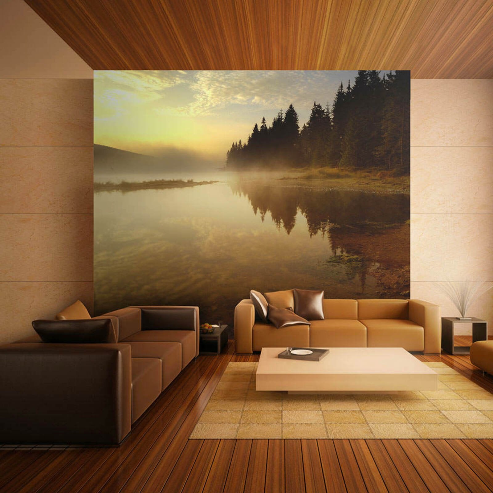 Papier peint forêt et lac - 250 x 193 cm | Leroy Merlin