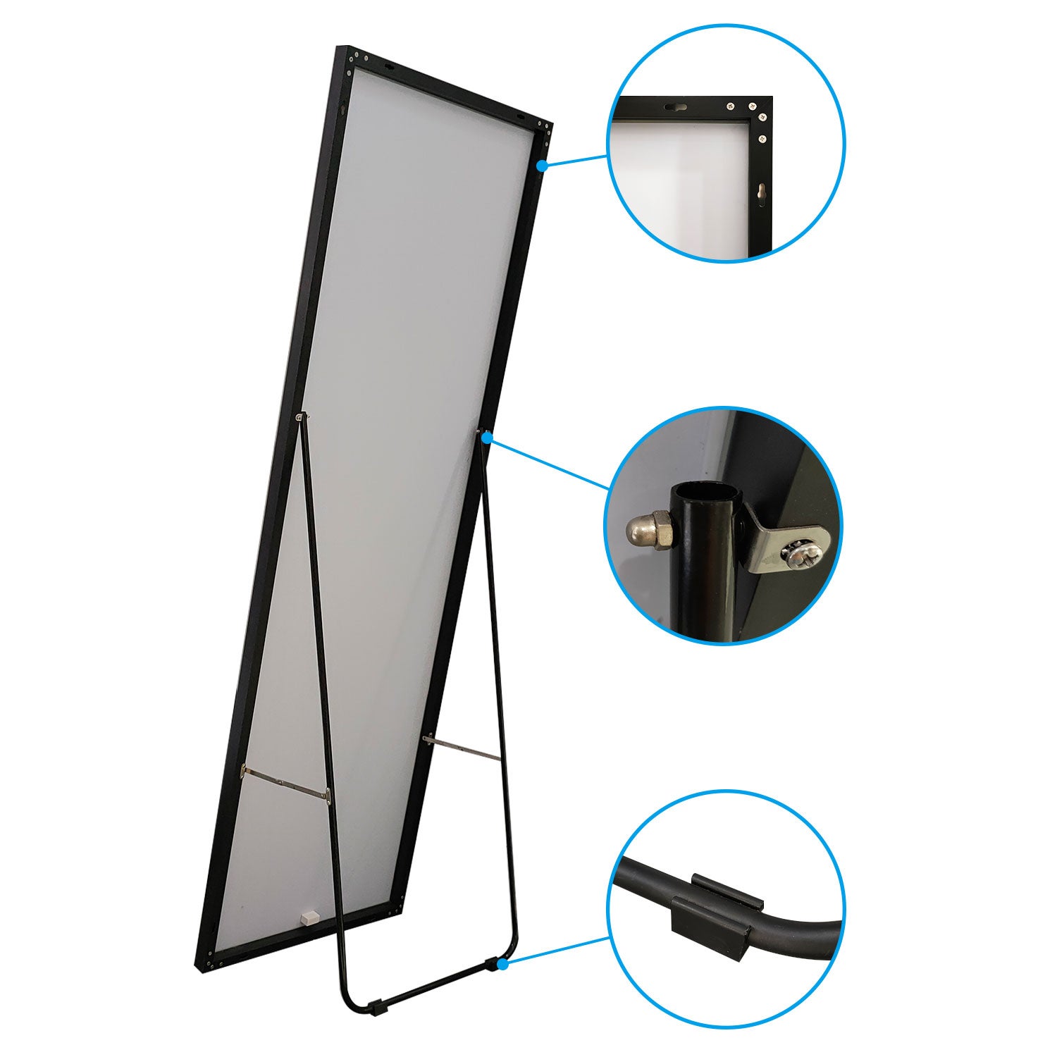 Miroir rectangulaire Pure noir, Miroir Sur Pied l.50 x H.160 cm - 3