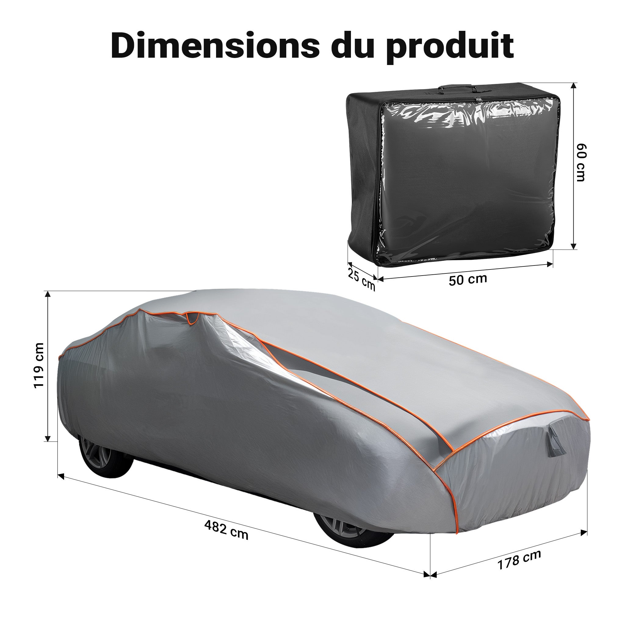 Housse extérieure anti-grêle pour voitures – Taille L / 482 x 178 x 119 cm – Bâche de protection étanche et respirante anti-rayures… XPOtool - 3