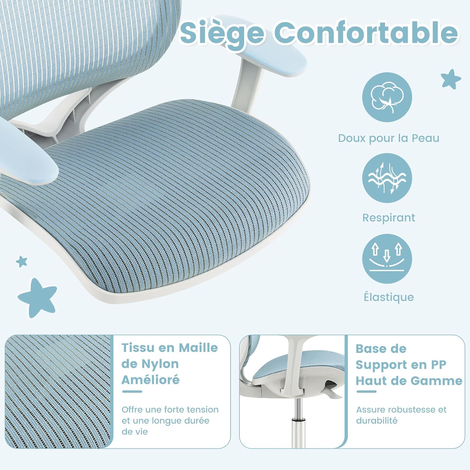 Silla de Escritorio para Niños, Silla Infantil Giratoria para Computadora con Altura Ajustable, Ruedas con Freno, Reposabrazos Lisos, Silla Er - 2
