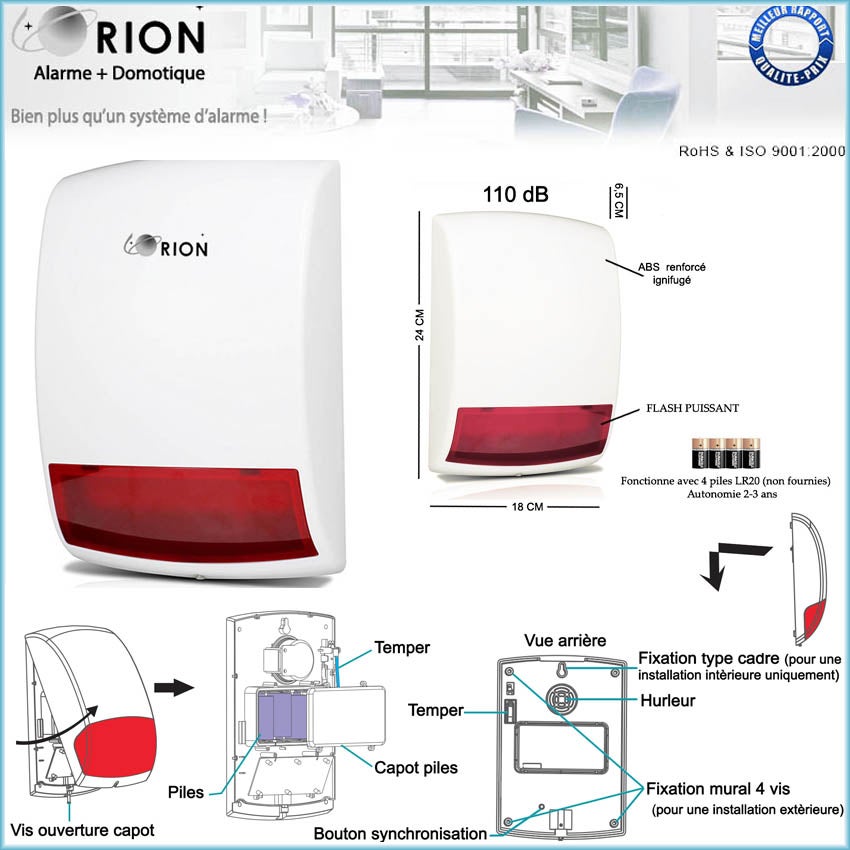 alarme maison sans fil connectée ORION IP + GSM 4G - 18 eléments - pour maison 4 à 6 pieces. - 2