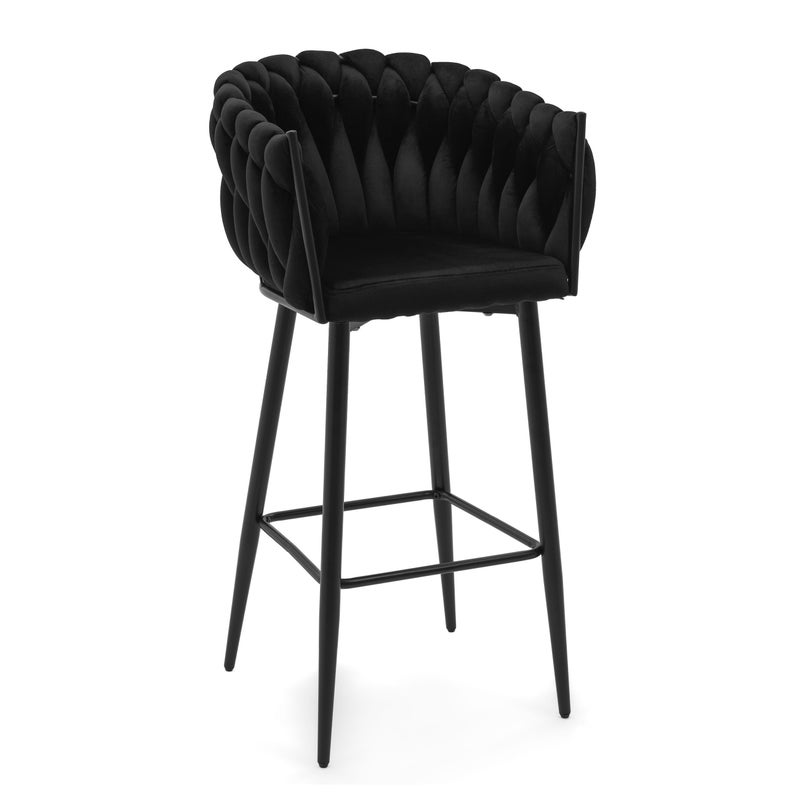 Hoker tapicerowany welurowy do salonu jadalni pleciony LATINA czarny