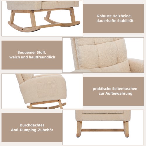 Fauteuil à Bascule 132x50 cm - Dossier Haut Ergonomique et Structure Bois Massif - Tissu Teddy Doux - Beige - 5