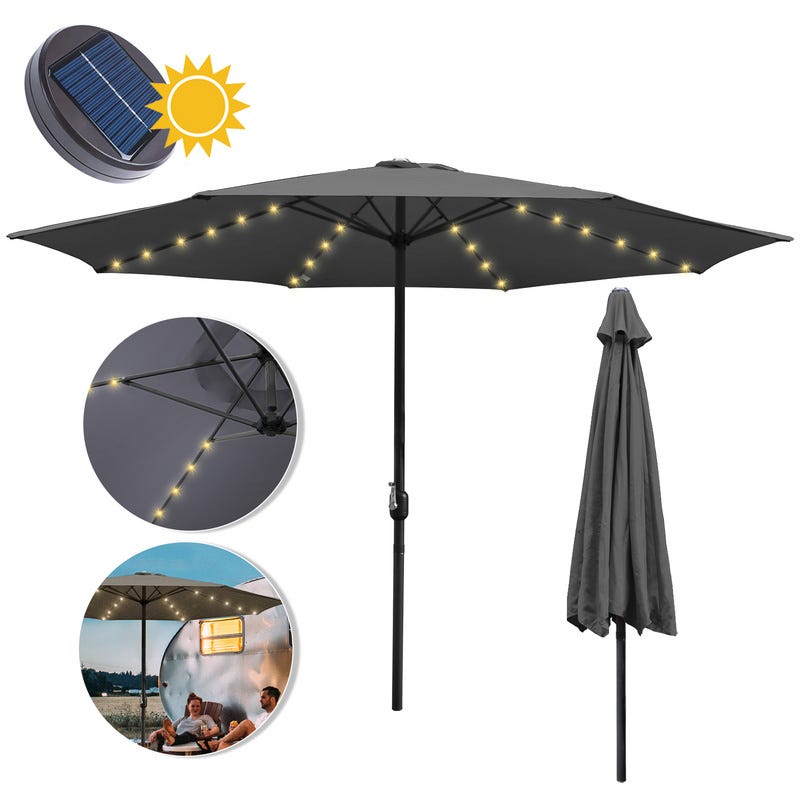 YARDIN Ombrellone da balcone con LED solare, 350 cm, in alluminio, con manovella, ombrellone da giardino, protezione UV UPF 40+, pieghevole, tenda da sole (grigio scuro, angolo non regolabile YARDIN Ombrellone da balcone con LED solare, 350 cm, in alluminio, con manovella, ombrellone da giardino, protezione UV UPF 40+, pieghevole, tenda da sole (grigio scuro, angolo non regolabile