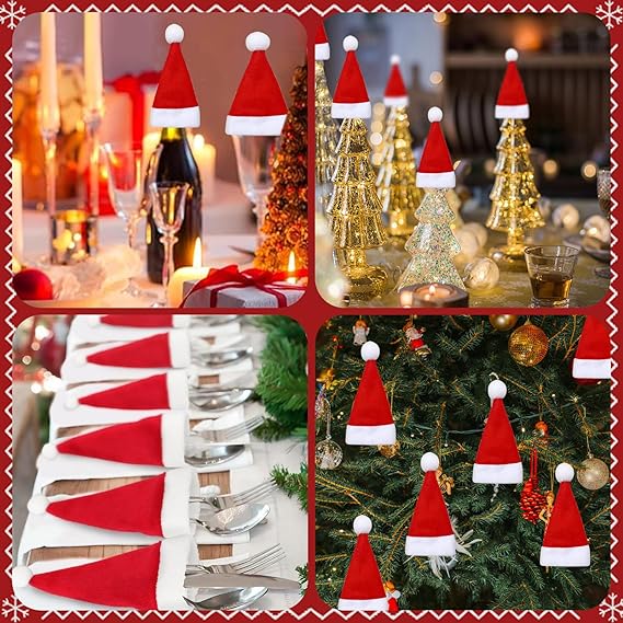 30 sztuk miniaturowych czapeczek Mikołaja - czapeczki z lizakami DIY - czapeczki świąteczne - pojemniki na sztućce - do dekoracji stołu bożonarodzenio - 7