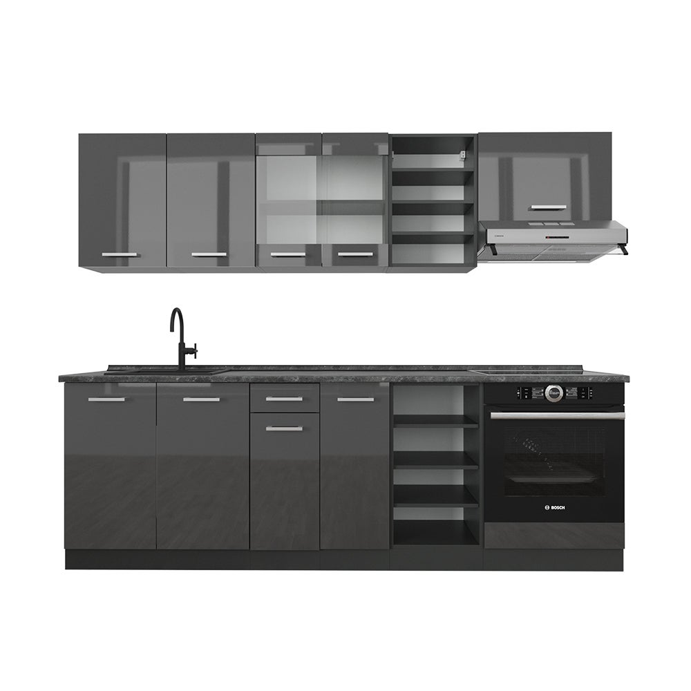 Vicco Zabudowa kuchenna R-Line, Antracyt wysoki połysk/antracyt, 240 cm , BP Antracyt