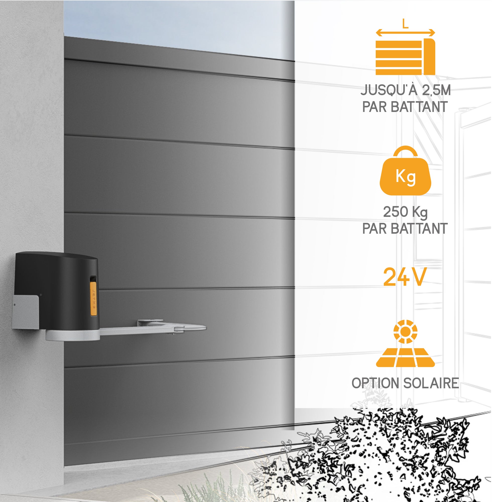 Automazione per cancelli a battente Wifi con bracci articolati: 2,50m/250kg per anta, apertura verso interno / esterno - 6
