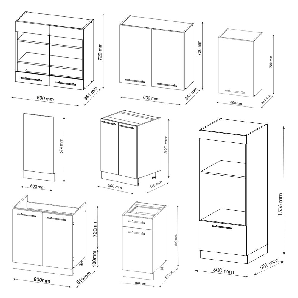 Vicco Cucina componibile Fame-Line, Quercia verde-oro Country/oro Power, 300 cm con armadio alto, senza piano di lavoro - 2