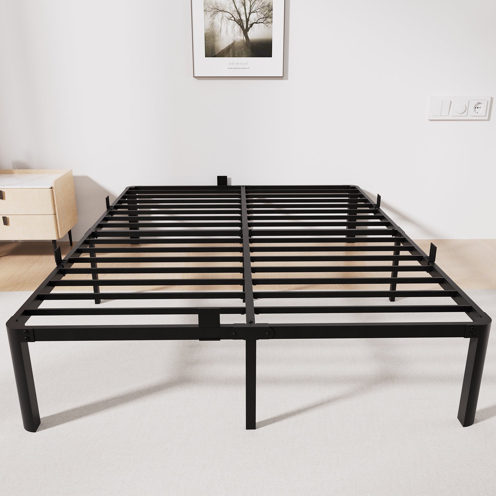 Cama 140x200 cm, Cama casal, 363 kg, espaço sob a cama 32 cm, estrutura reforçada, estofada preta, Estrado plataforma, estável, silencioso - 6