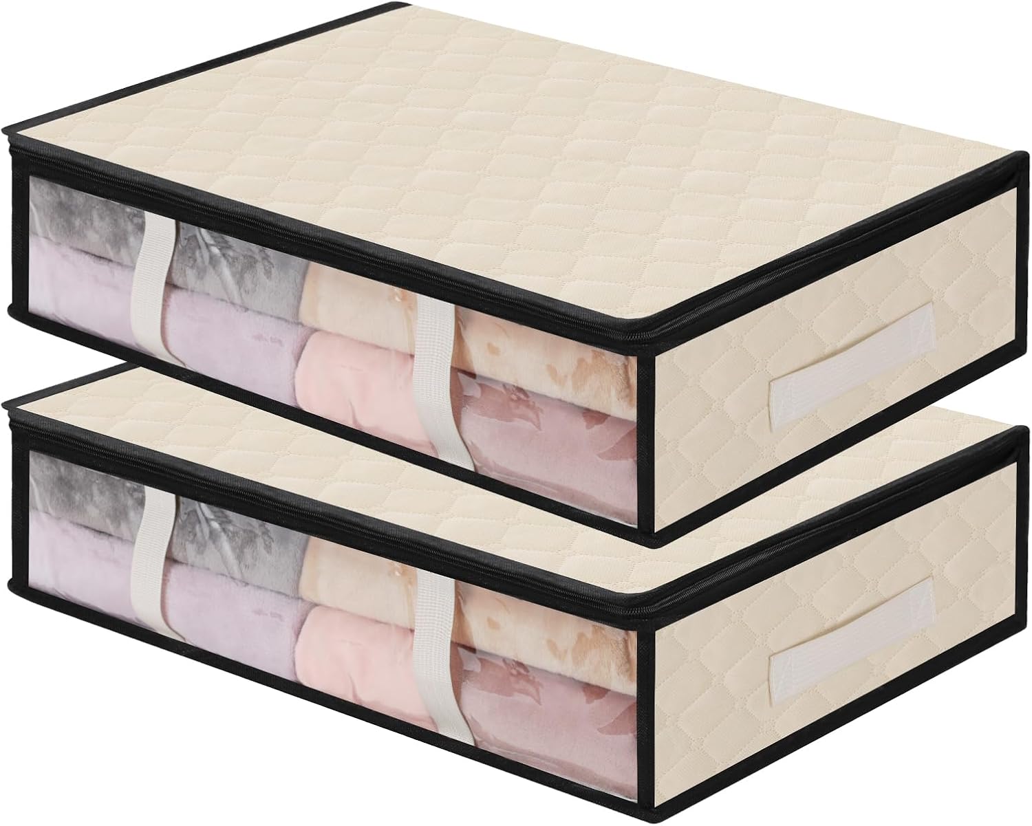 Torba do przechowywania pod łóżkiem, zestaw 2 składanych, miękkich toreb do przechowywania pod łóżkiem o dużej pojemności, z przezroczystym okienkiem