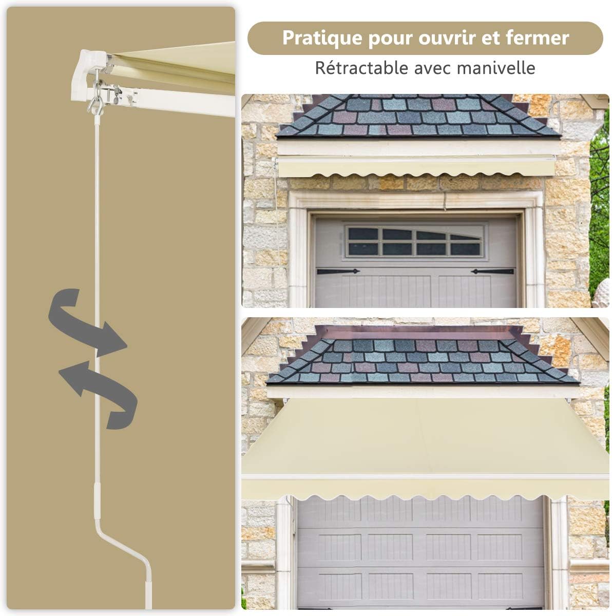Store Banne de Balcon Rétractable avec Tissu Résistant aux UV et à l'eau, Cadre en Aluminium, Réglable 5-35°,3 x 2,5 m, Beige - 3