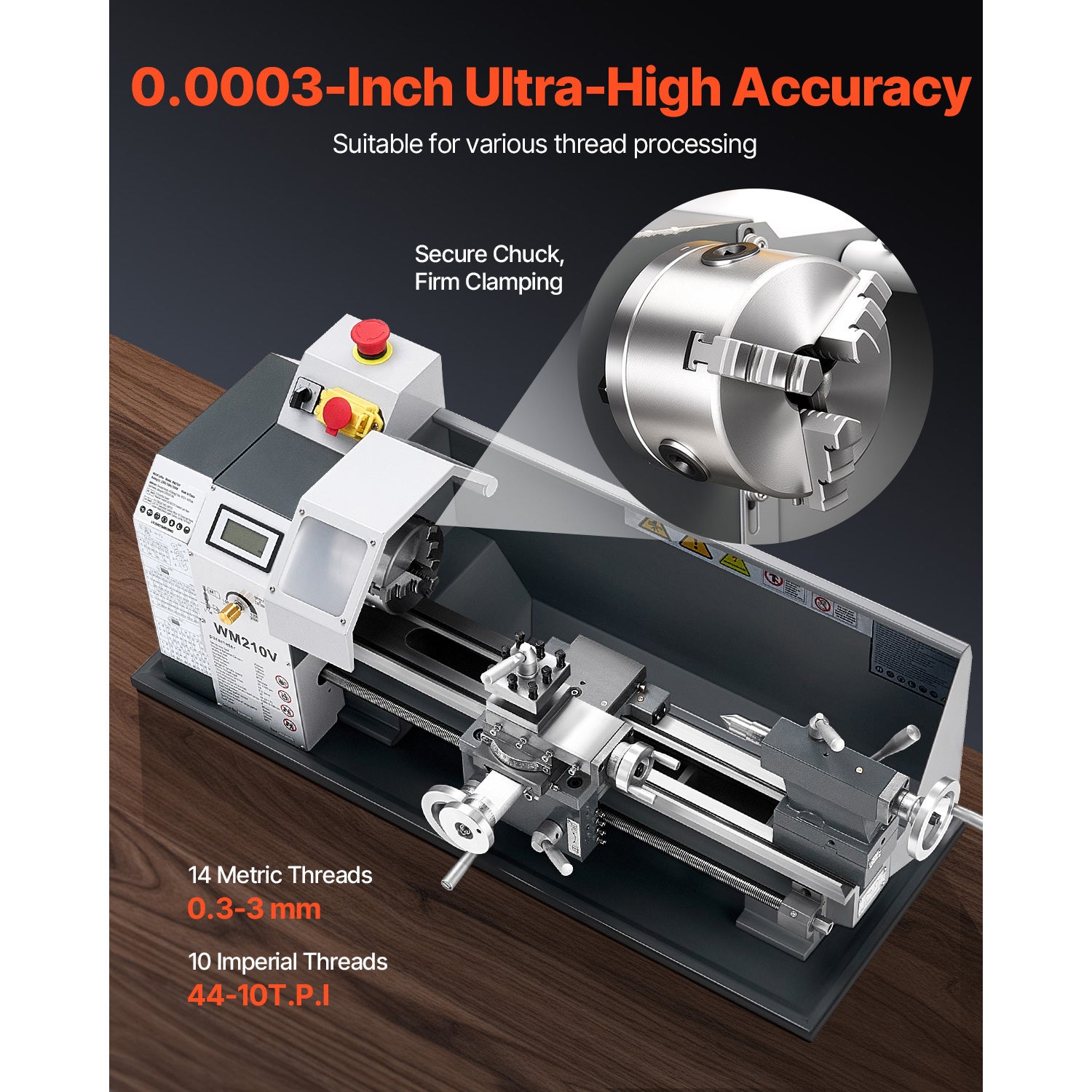 Torno de metal precisão,SucceBuy 210x370 mm,550 W,velocidade ajustável 0-2500 RPM,engrenagens metálicas,adequado para processamento preciso peças - 5