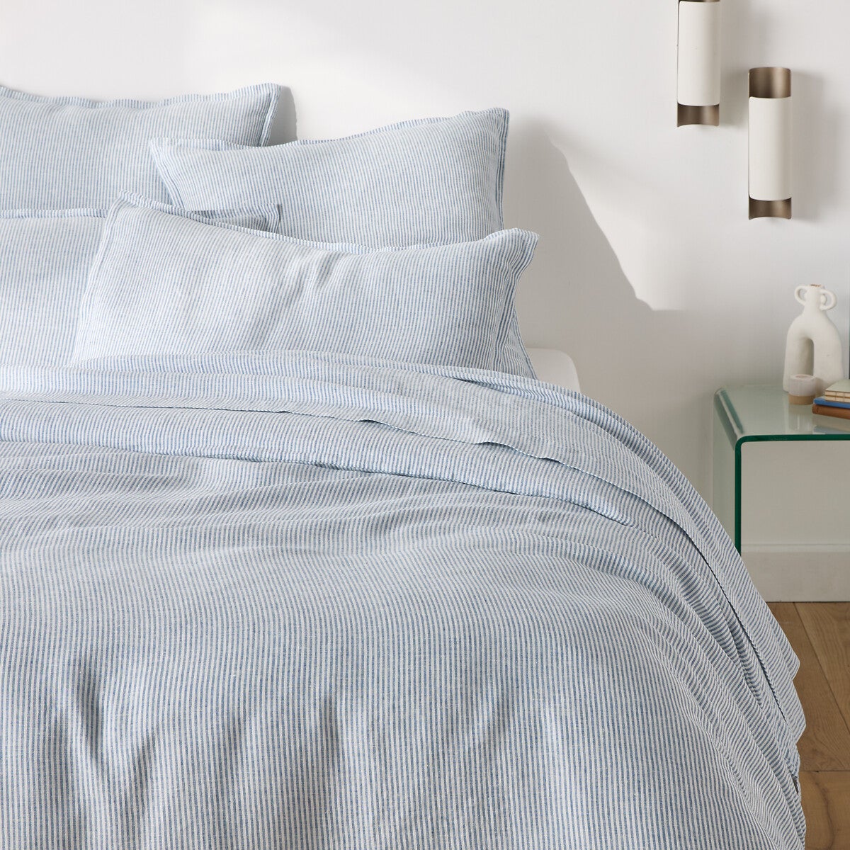 Housse de couette en lin lavé, Limona bleu - Rayé bleu - 240 x 220 cm