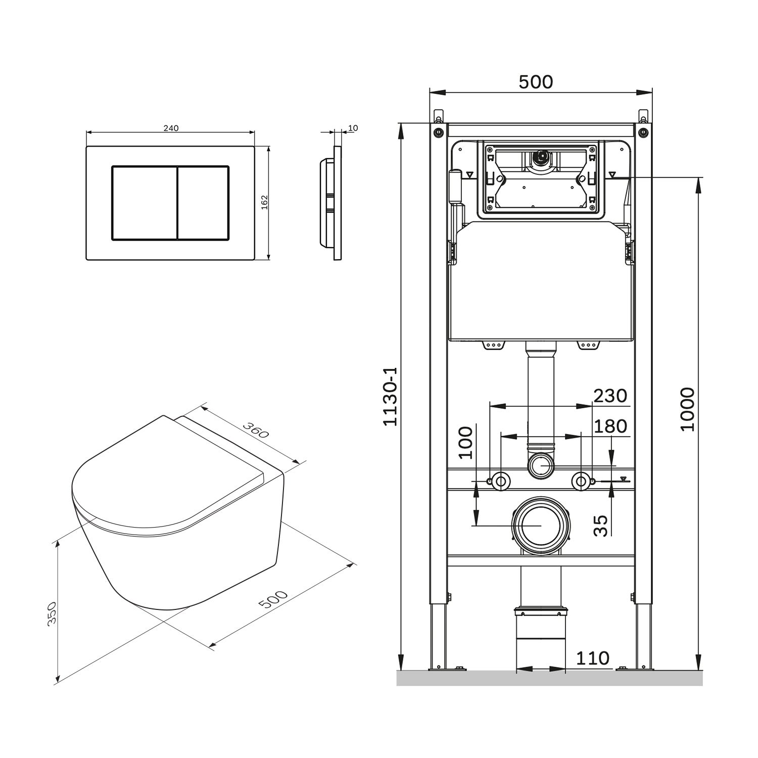 Pack WC suspendu bâti mural et cuvette Plaque Carrée Chrome,&nbsp;Pack WC Bati-support AM.PM Gem - 10