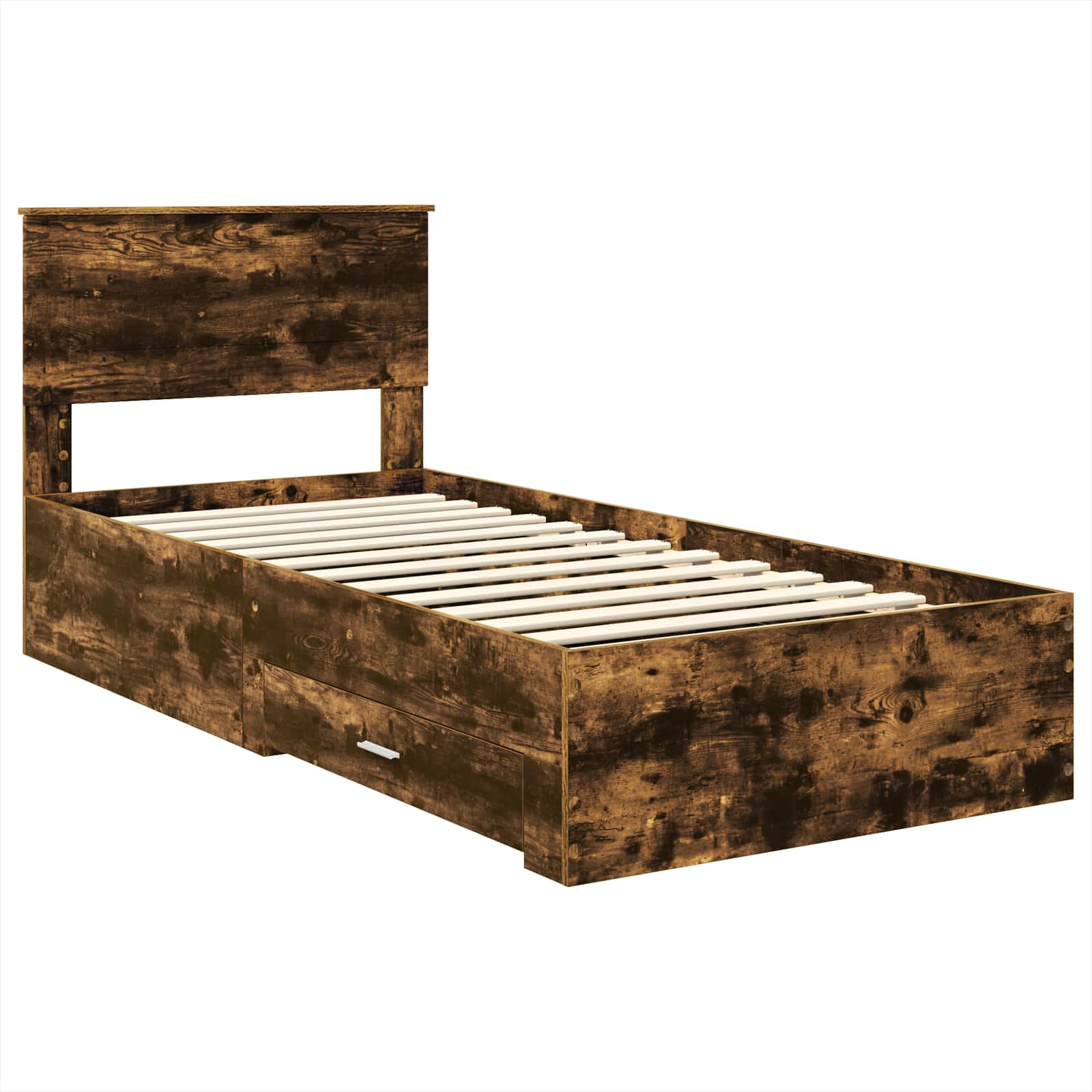Cadre de lit chêne fumé et argent, panneau de bois, pour la chambre, 75 × 190 cm - 4