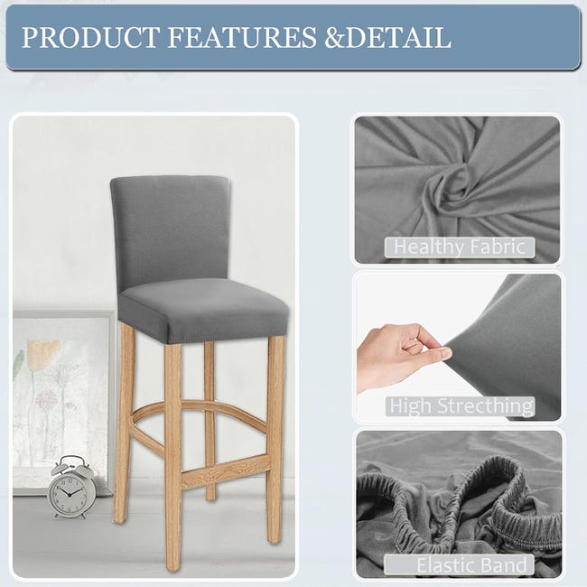 2 Federe Elasticizzate Per Sgabelli Da Bar In Velluto: Coprisedie Rimovibili Con Fondo Antiscivolo (Grigio/Azzurro, Adatto 39-48cm)