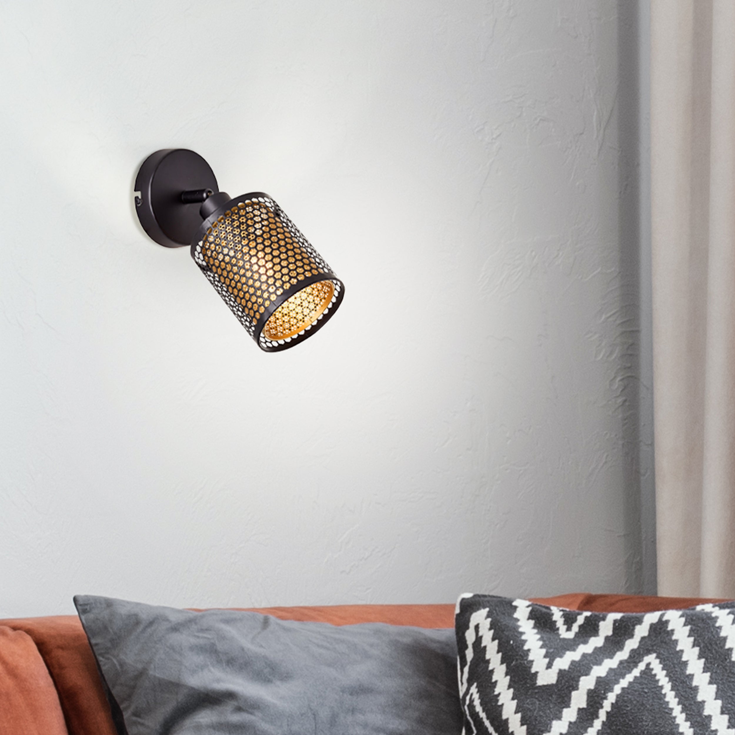 Brilliant lampa ścienna Cheval czarny złoty metal/czarny bambus 1x D45, E14, 28 W - 5