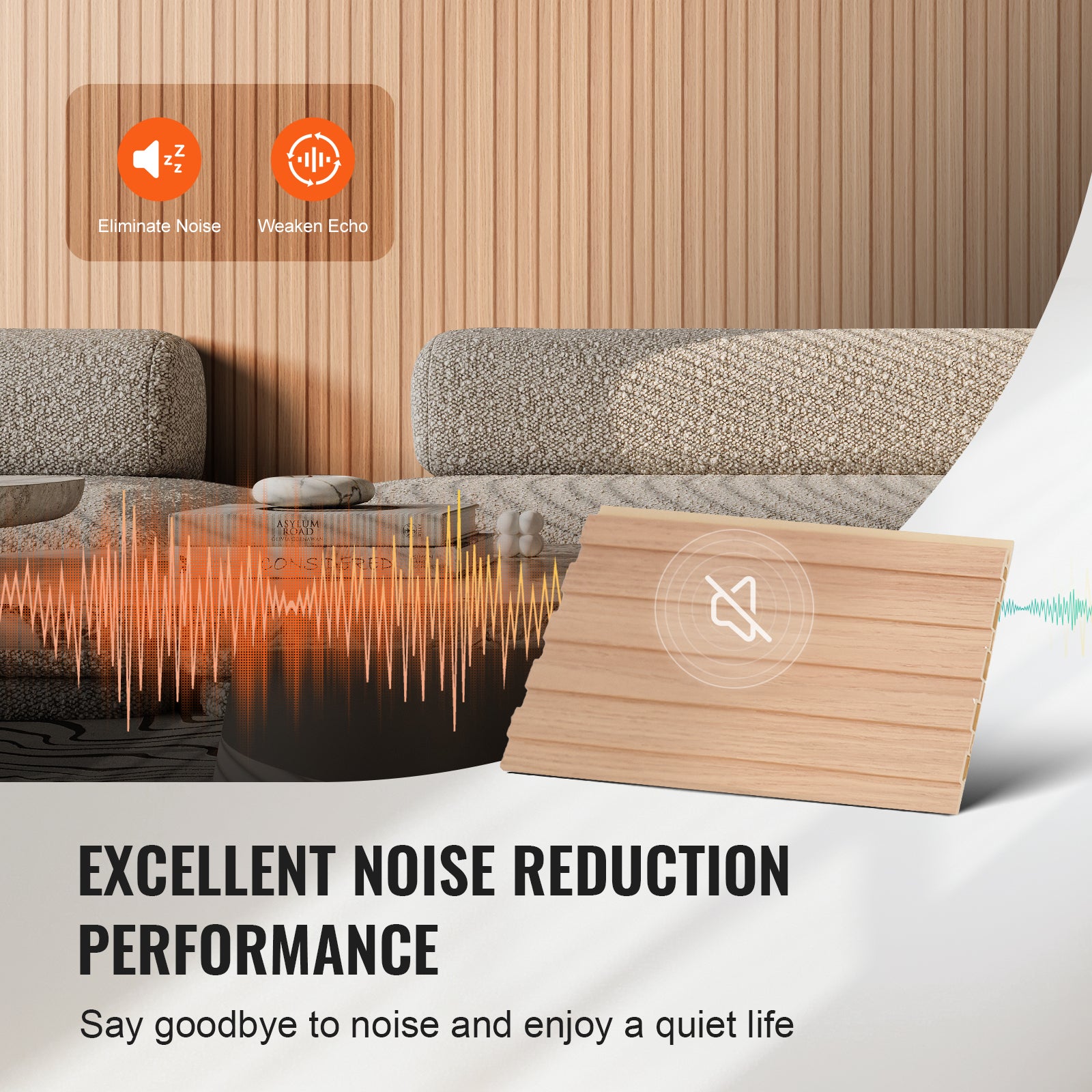 Panneau Mural Acoustique WPC VEVOR 2450x166 mm,Lot de 8,Effet Faux Bois,Réduction Bruit,Décoration Moderne,Bois de Frêne - 4