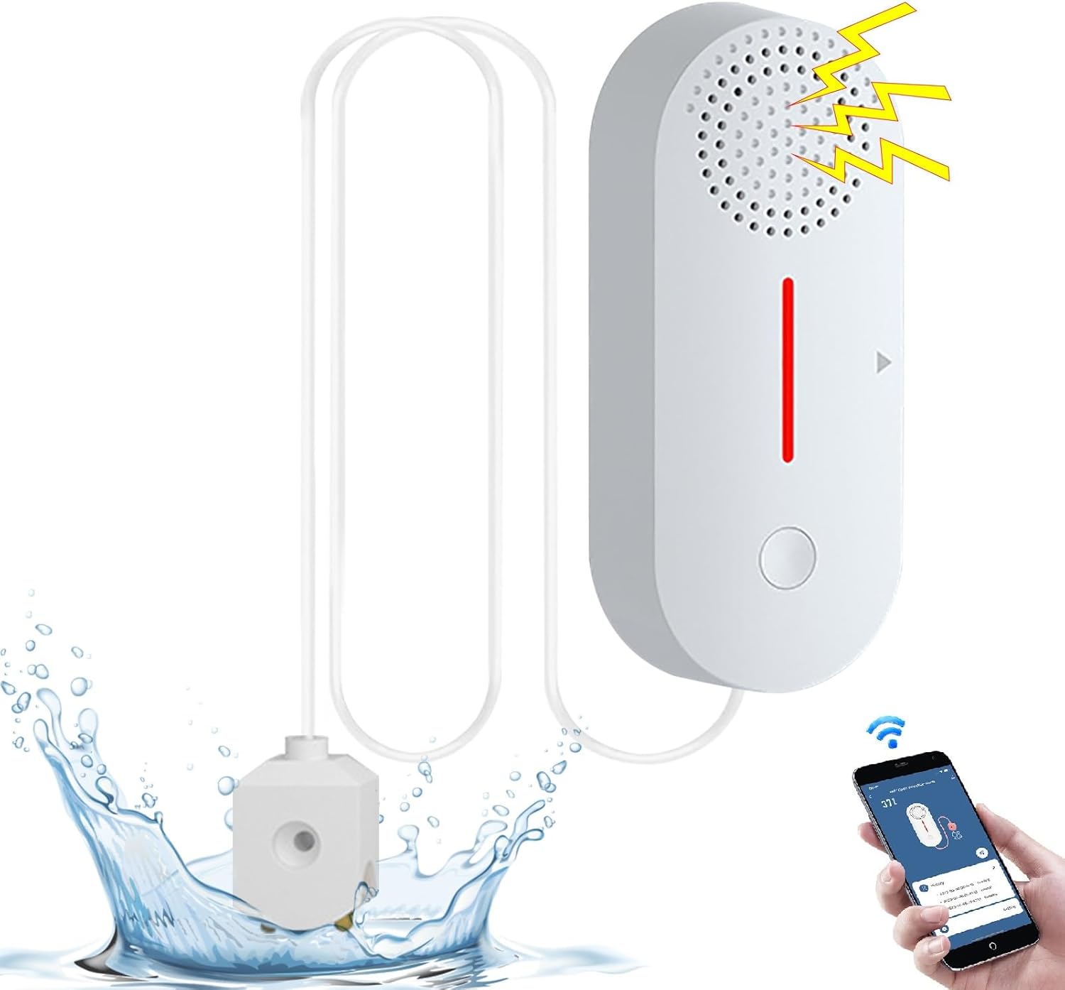 Detektor wycieku wody WiFi, alarm niskiego poziomu wody, głośny alarm wody 100 dB, czujnik wody ze zdalnym monitorowaniem za pomocą aplikacji Tuya/Sma