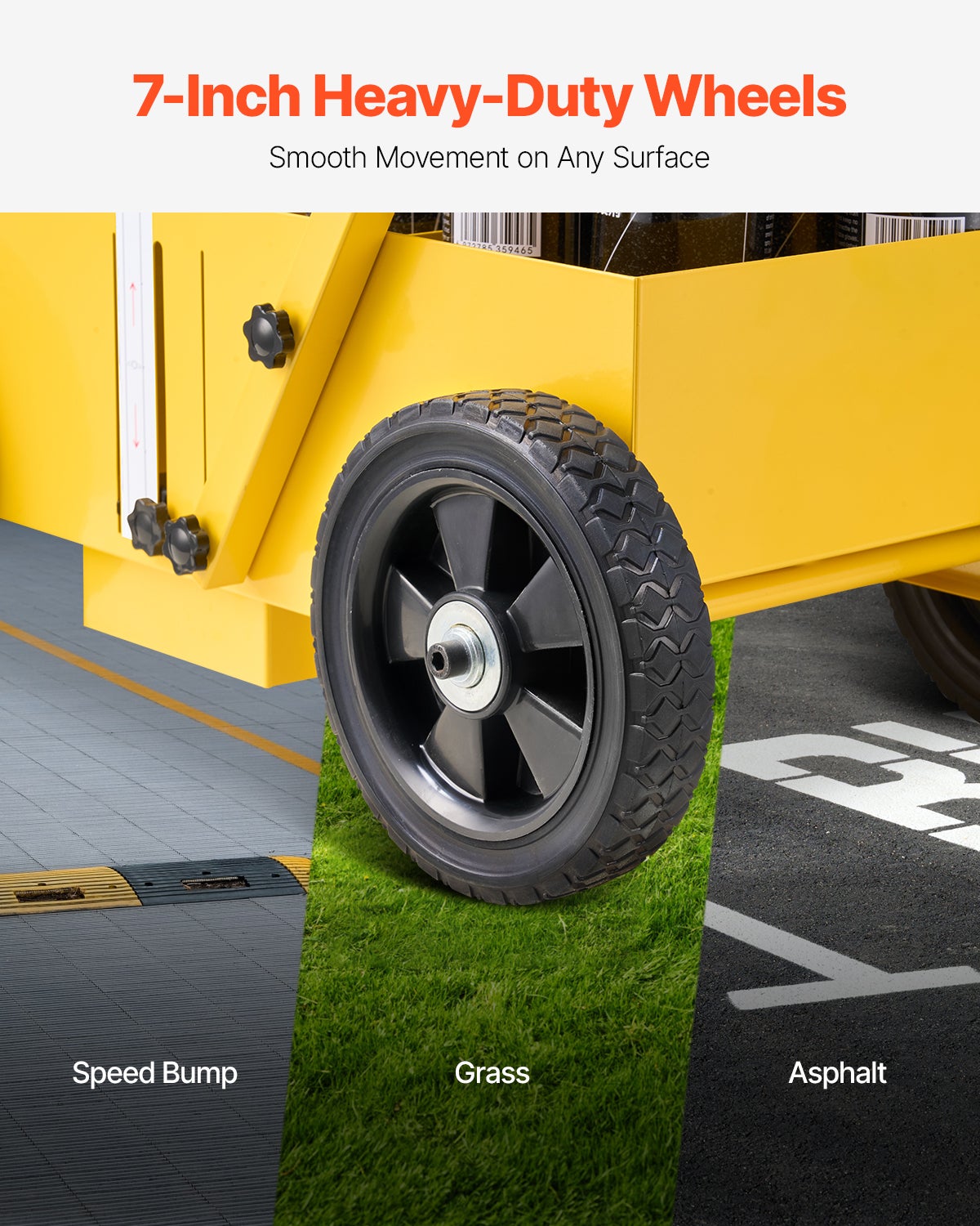 Traceuse de lignes VEVOR, métal, 61×33×90 cm, 4 roues, largeur 5,6–10,2 cm, jaune, pour routes/parkings/terrains de sport - 5