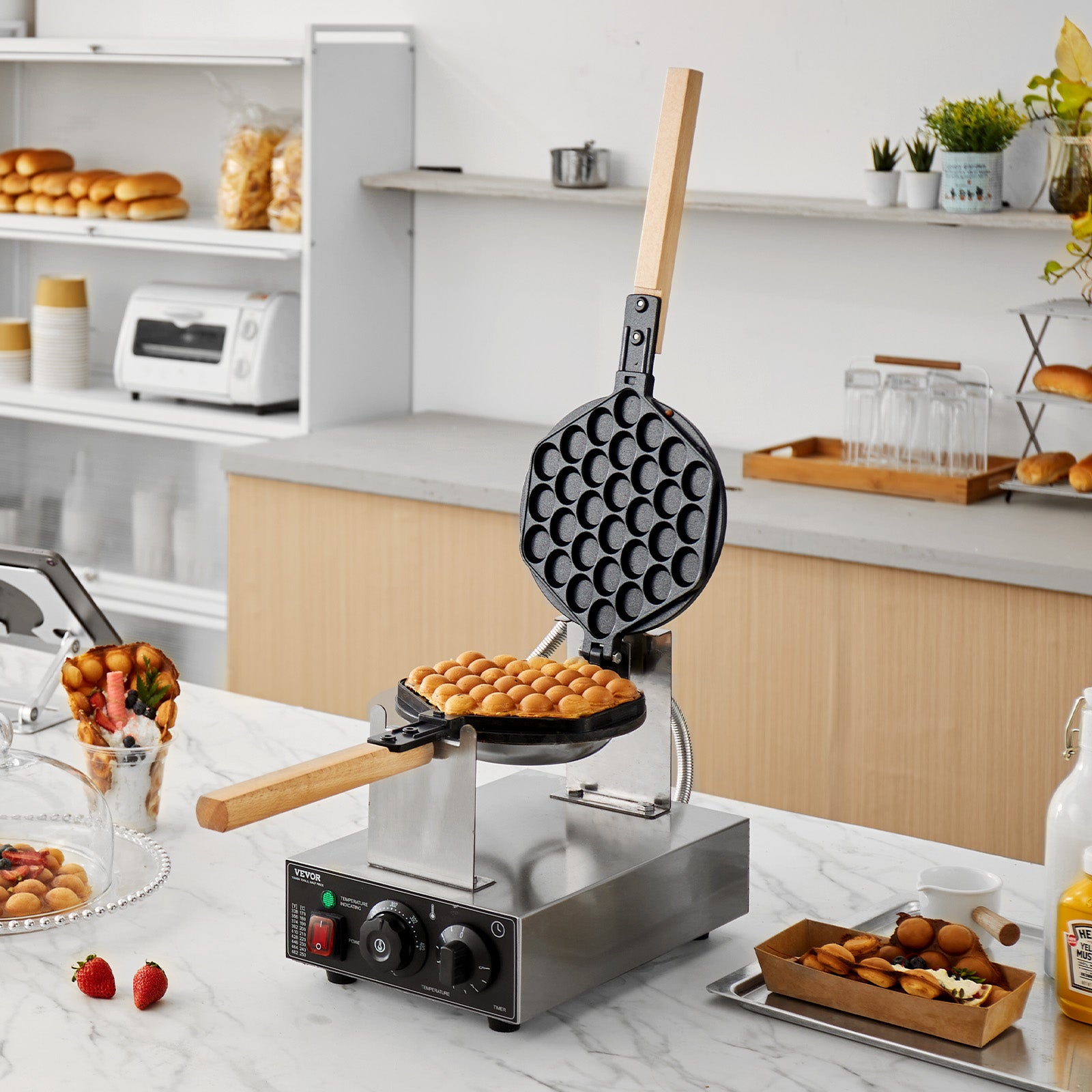Gaufrier professionnel 1400 W,VEVOR inox,antiadhésif,rotation 180°,avec contrôle de la température et du temps,adapté aux restaurants - 8