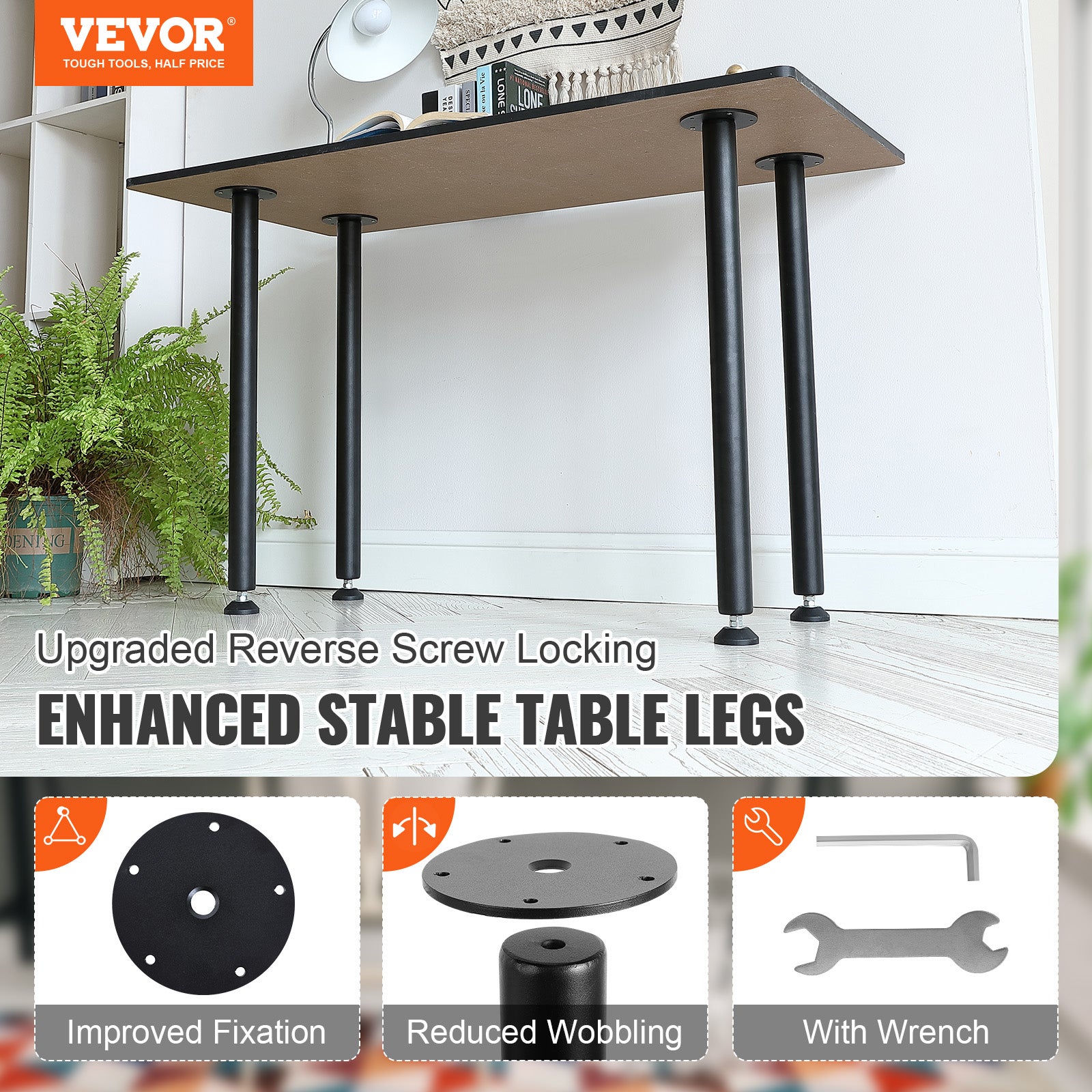 Pied de Table VEVOR 4PCS Pieds de Bureau Réglables 762 cm en Acier Massif Capacité de Charge 544 kg Installation Rapide Pieds Meubles Noirs Robustes - 2
