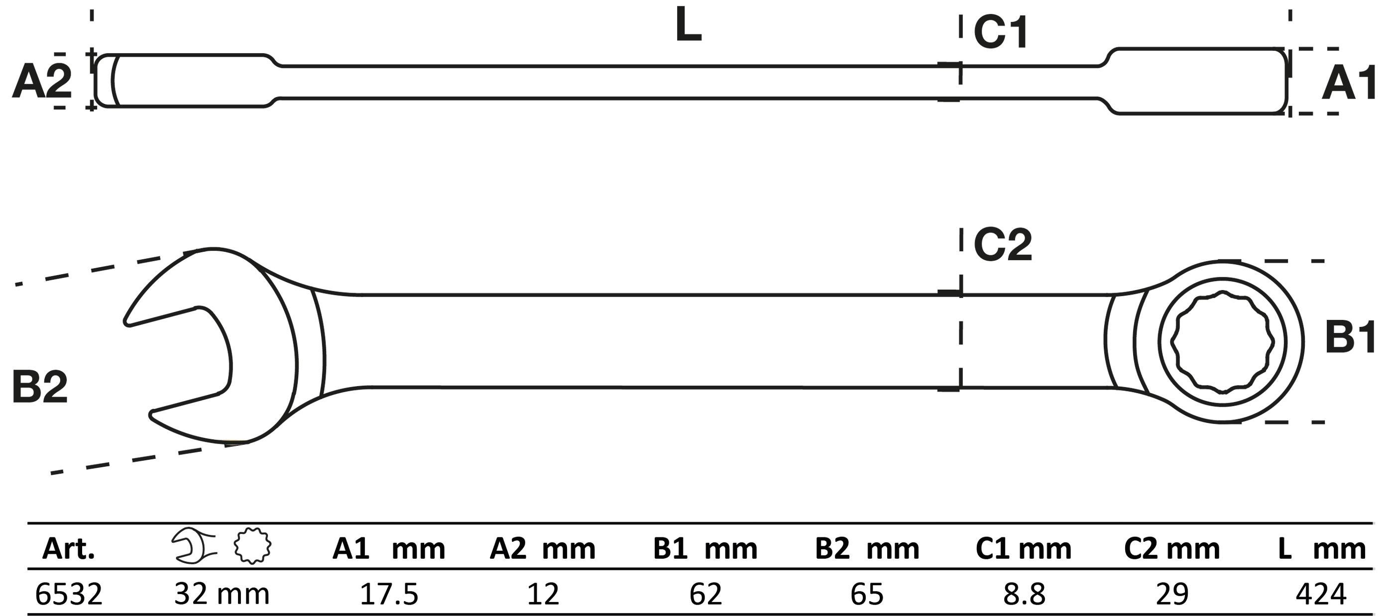 Clé mixte à cliquet | 32 mm - 4