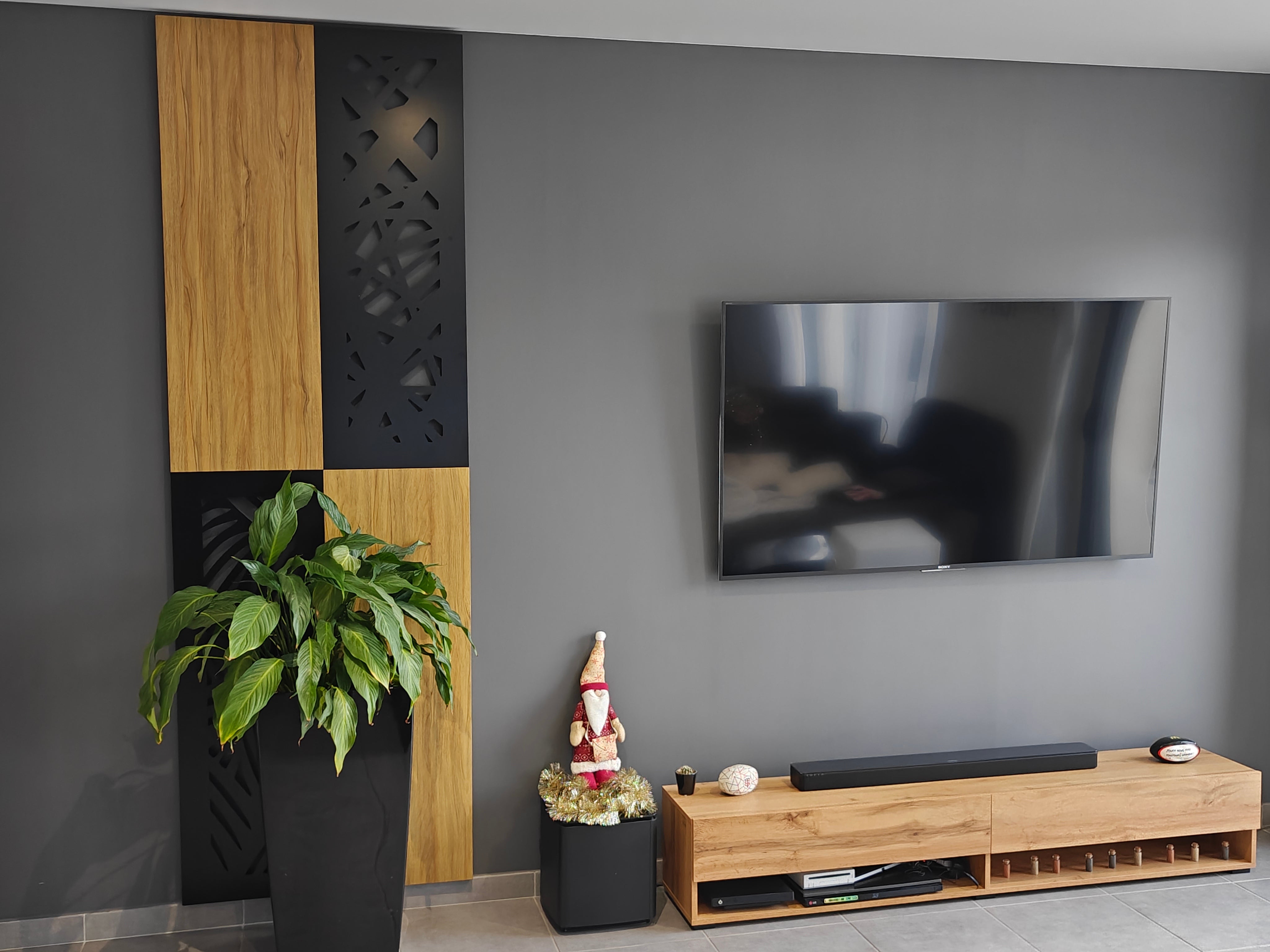 Plaque de protection murale Design Noir + Effet Bois Chêne | Largeur 80 - Hauteur 240cm | deko-poele.fr - 4