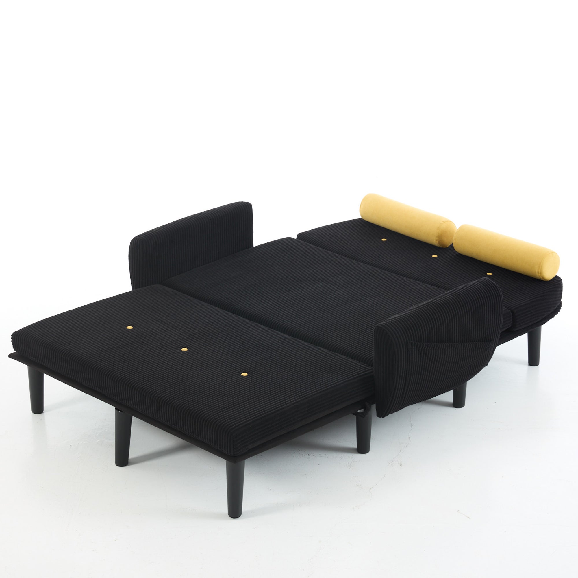 Canapé Causeuse 133x77x85 cm Transformable en Lit et Fauteuil Inclinable avec Rangement - Velours Côtelé Noir - Multifonction pour Salon - 3