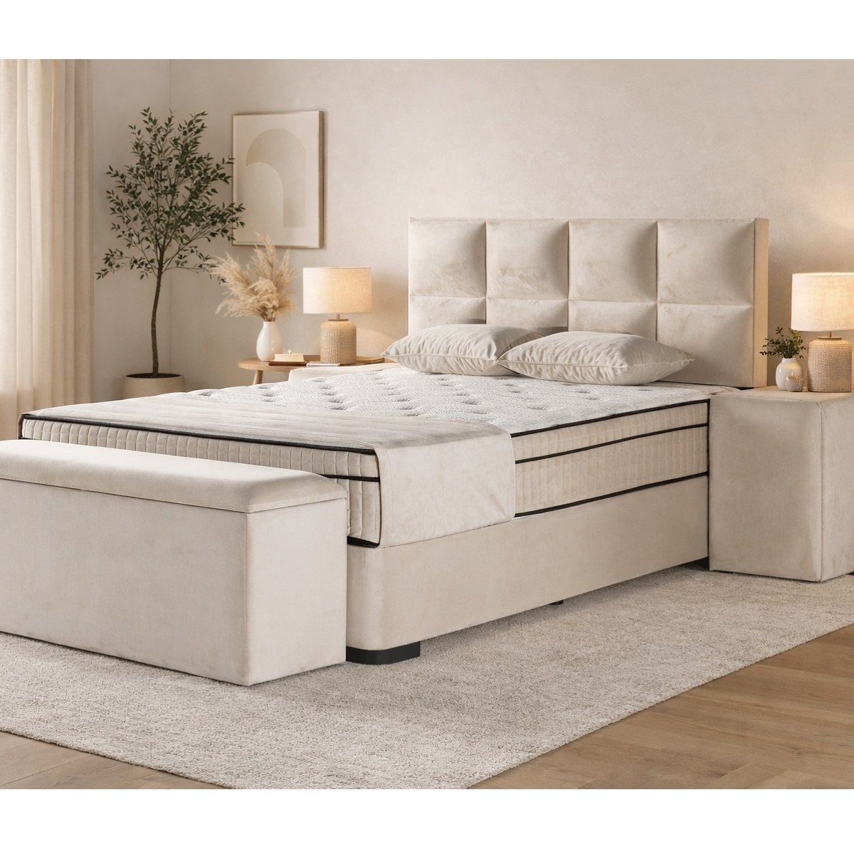 Lit boxspring coffre 140cm en velours + matelas de 30cm LAURA | Leroy ...