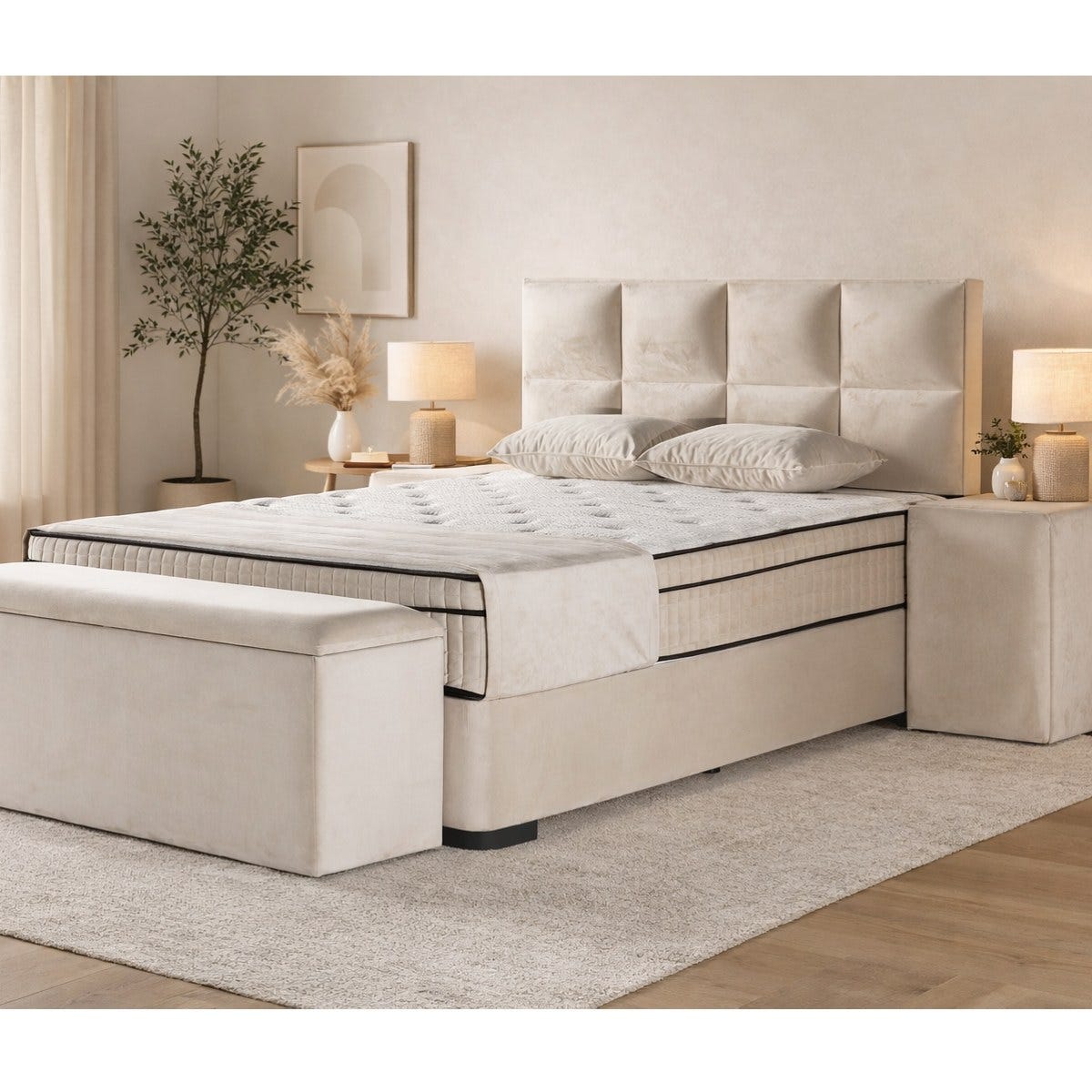 Box Spring Laura Lit boxspring coffre 140cm en velours + matelas de 30cm LAURA | Leroy ...