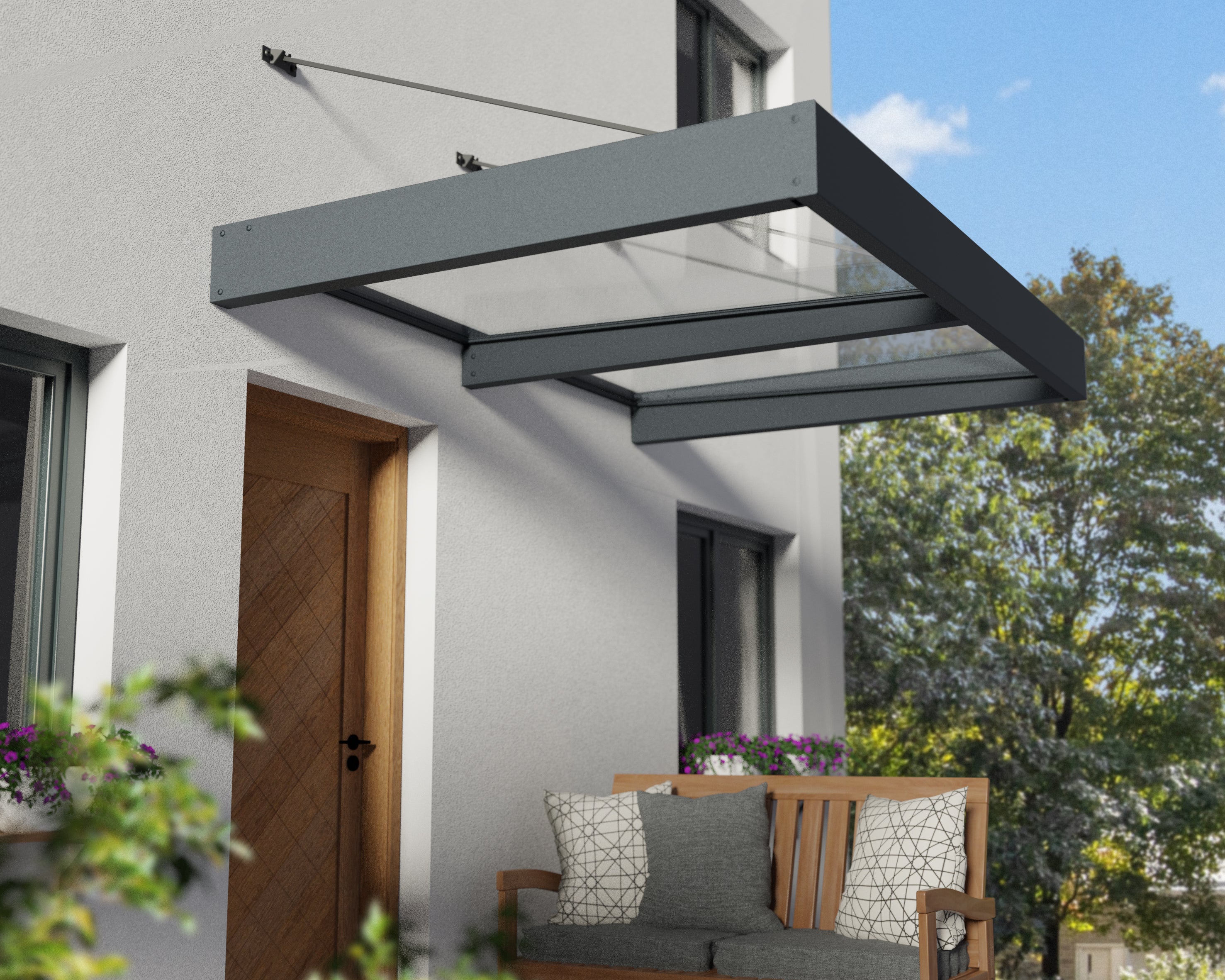 Auvent de porte Sophia x L192 x 140 cm Gris Canopia | Leroy Merlin