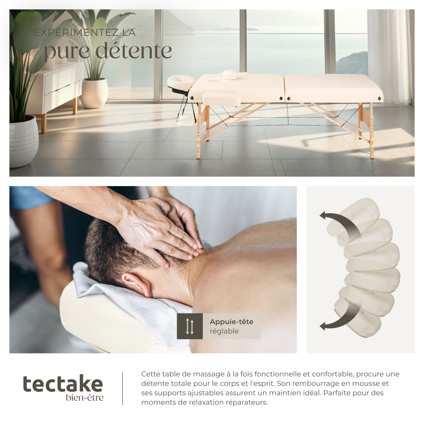 Table de massage 2 zones en bois et cuir synthétique pliable et réglable en hauteur TECTAKE - 7