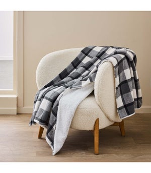 Plaid / Jeté de canapé en coton beige et écru à motifs aspect tissé avec franges 130x170cm