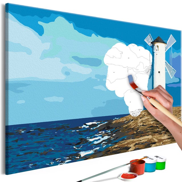 Kit de Peinture DIY pour Toutes Tranches d'Âge, Phare Côtier 60 x 40 cm Blanc et Bronze