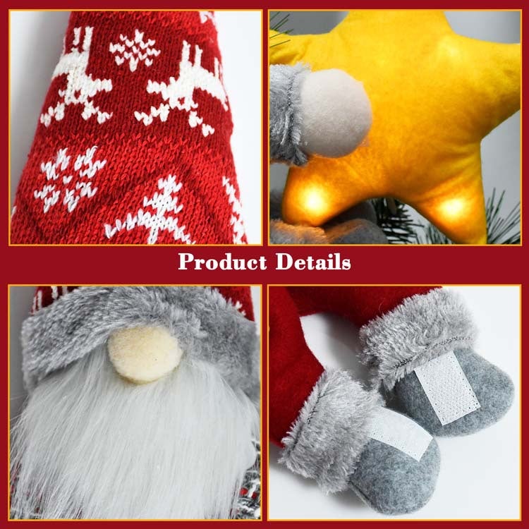 Topo de árvore de Natal com estrela iluminada e comando, enfeite de Natal gnomo, prendedor de cortina de Natal, decorações de Natal - 6