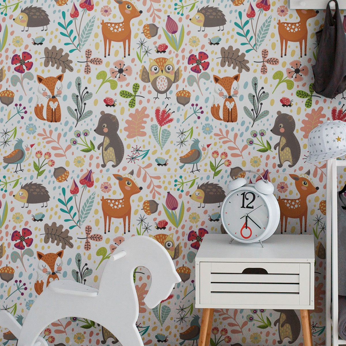 Vinilo tapiz cuarto de niños los animales del bosque - adhesivo de pared - revestimiento sticker mural decorativo - 30x30cm - 5