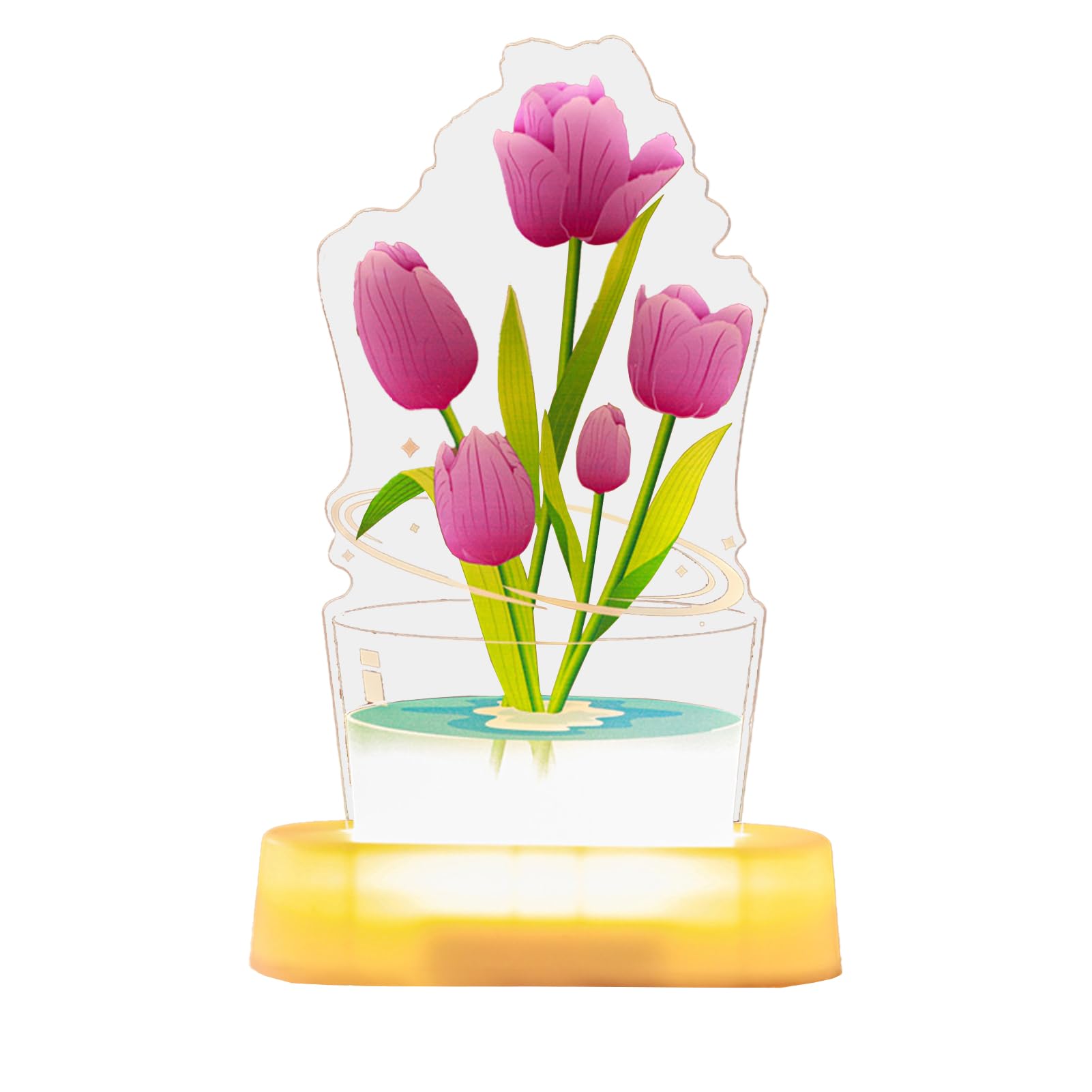 Przenośna lampka nocna w kształcie tulipana, do sypialni, akademika, na stolik nocny, lampka akrylowa, dekoracja (Fioletowa)
