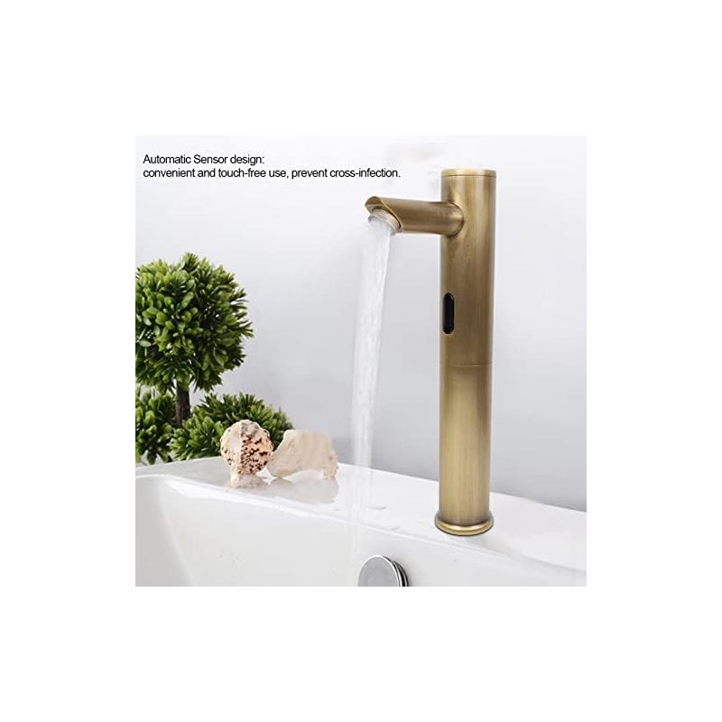 Mosiężny kran zlewozmywakowy z czujnikiem podczerwieni do ciepłej i zimnej wody, zasilany bateryjnie.