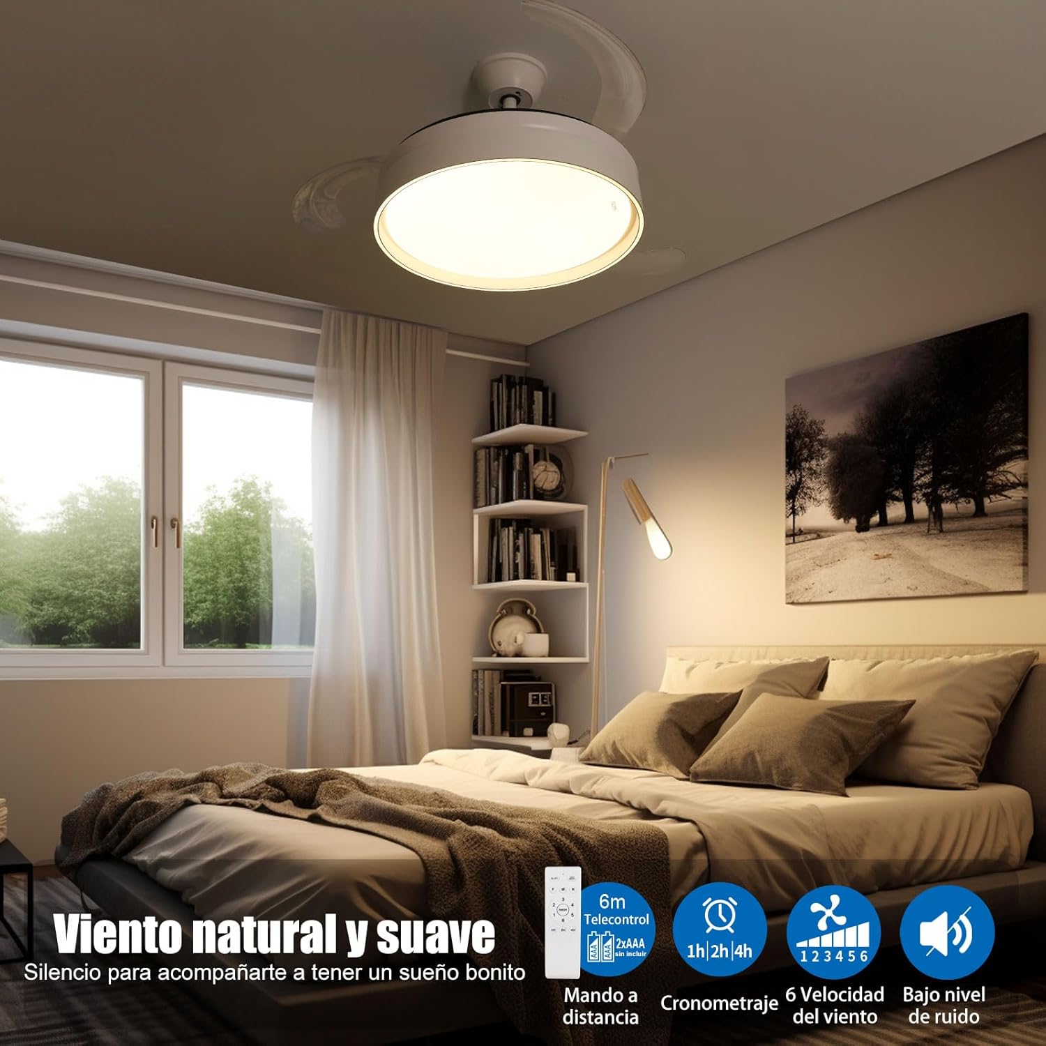 Ventilador de teto com motor DC leve e ssilencioso com lâminas dobráveis LED 70W cor branca - 7