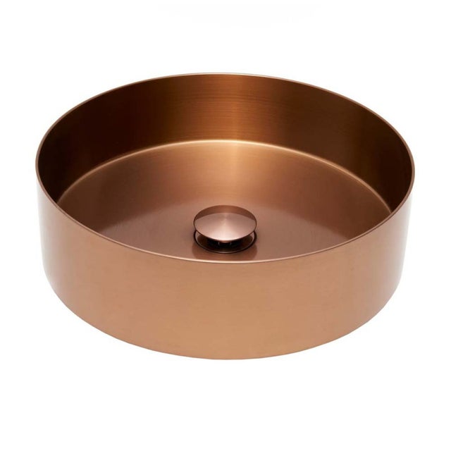 Lavabo freestanding Aurum in acciaio inox, 38 x 38 x 11 cm senza troppopieno + scarico, rame spazzolato (SATAUR3838BRG)