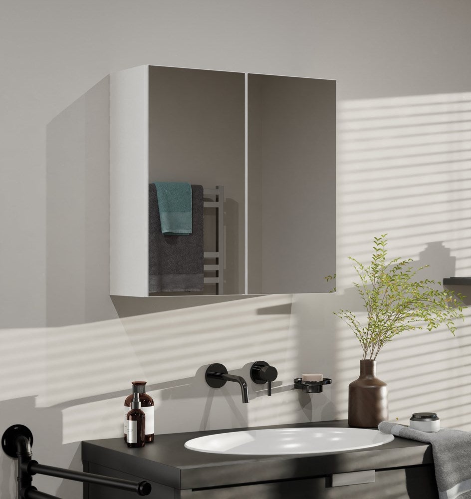 SOFYA - Armoire de toilette murale 2 portes - Meuble SDB avec miroir - Dimensions 60x22x60 cm - Rangement Salle de bain - Blanc - 4