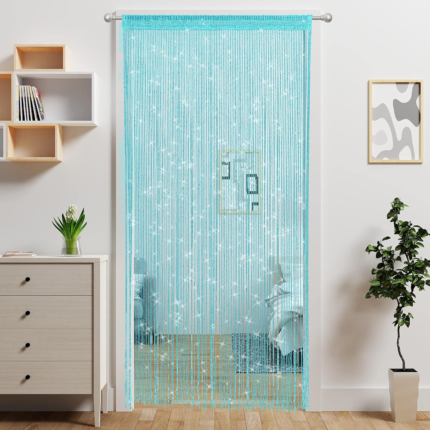 Atsweetlife Rideau à Ficelles En Dentelle Pour Porte, Fenêtre, Placard, Chambre à Coucher, Cuisine, Séparateur De Pièce De Style Hippie Pour Filles, Enfants (noir, 99 X 200 Cm