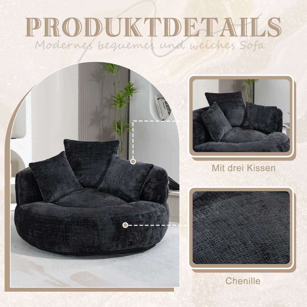 Canapé paresseux Chenille avec dossier haut et trois coussins - Fauteuil durable pour adultes et enfants, intérieur/extérieur - 2