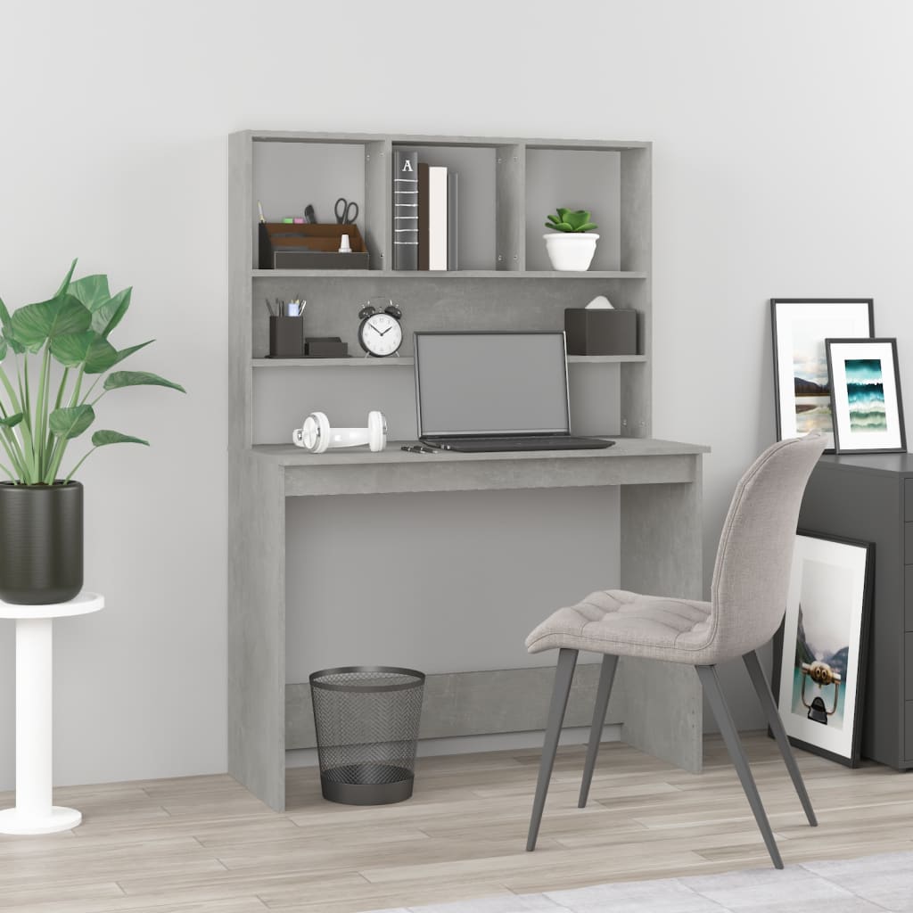Bureau avec étagères Gris béton 102x45x148 Bois d'ingénierie | Leroy Merlin