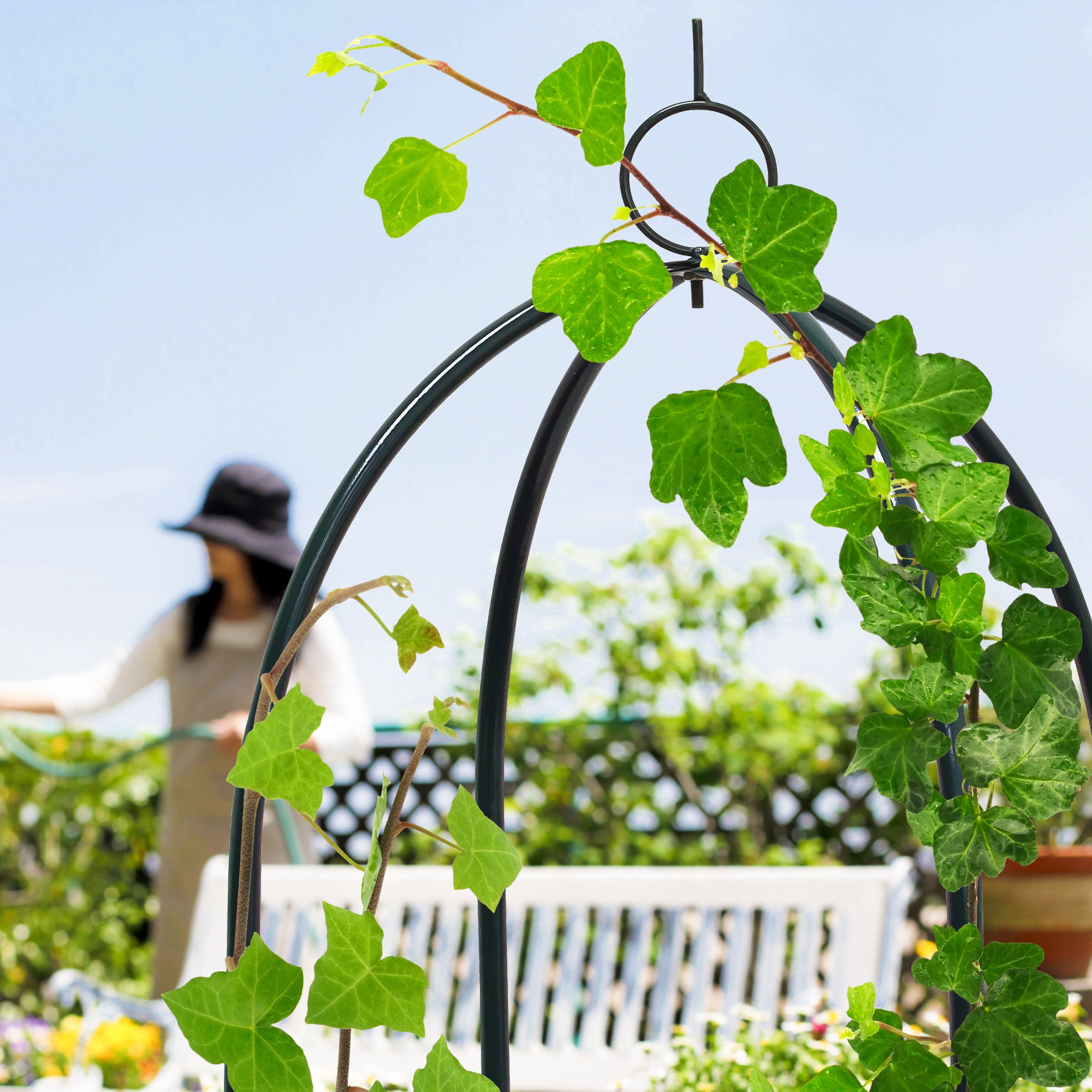 Relaxdays Obélisque tuteur, plantes grimpantes, rosiers arcade, arceau roses, arche jardin, métal 190 cm, vert - 3