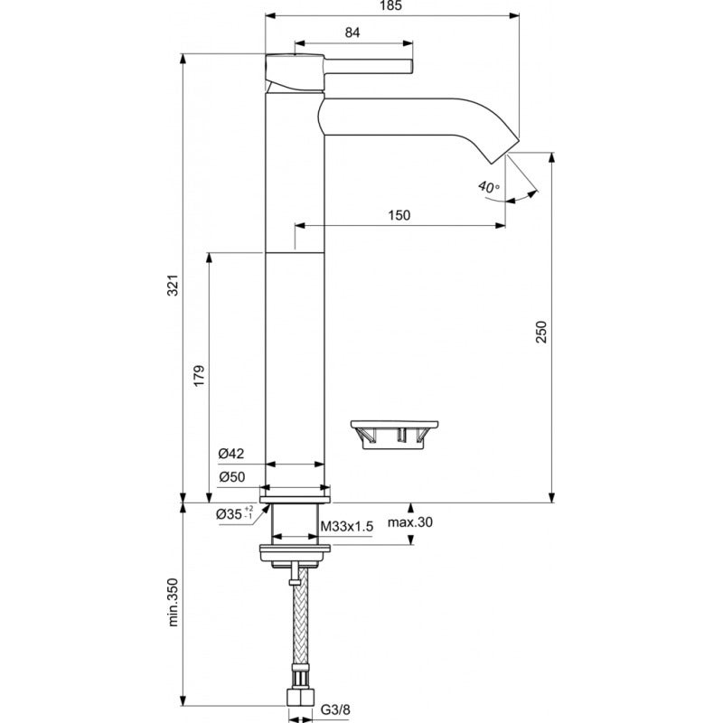 Mitigeur de lavabo CERALINE, réhaussé - Noir mat - 5